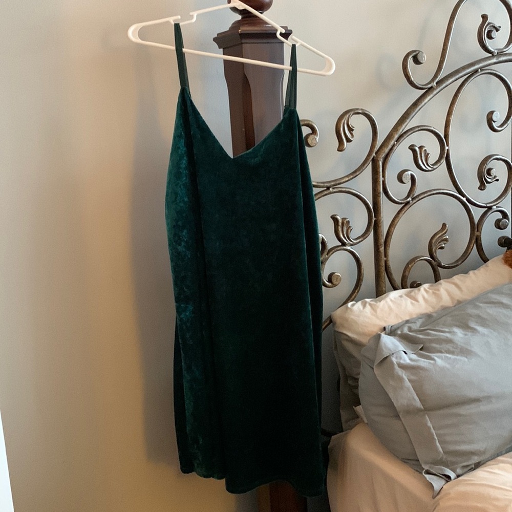 Green velvet mini dress